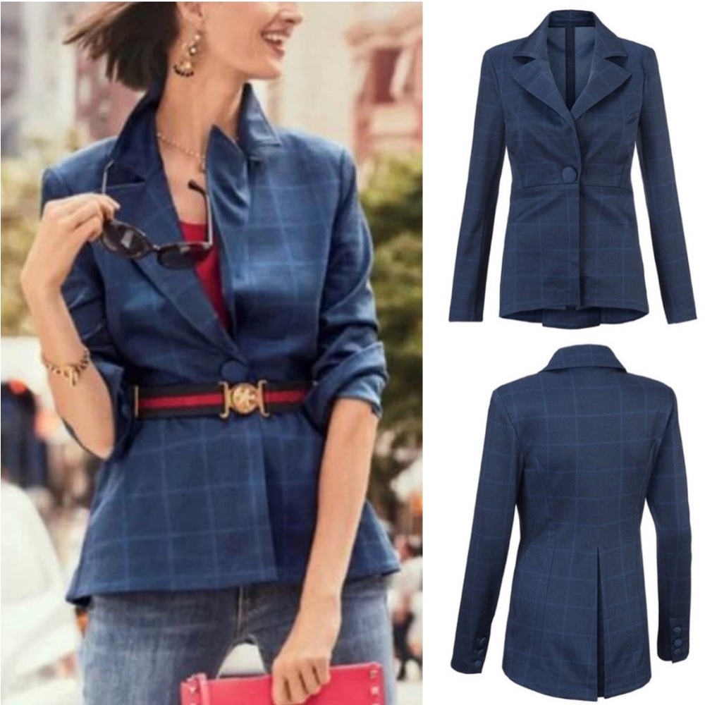 Cabi window pane jacket navy size 6 NWT